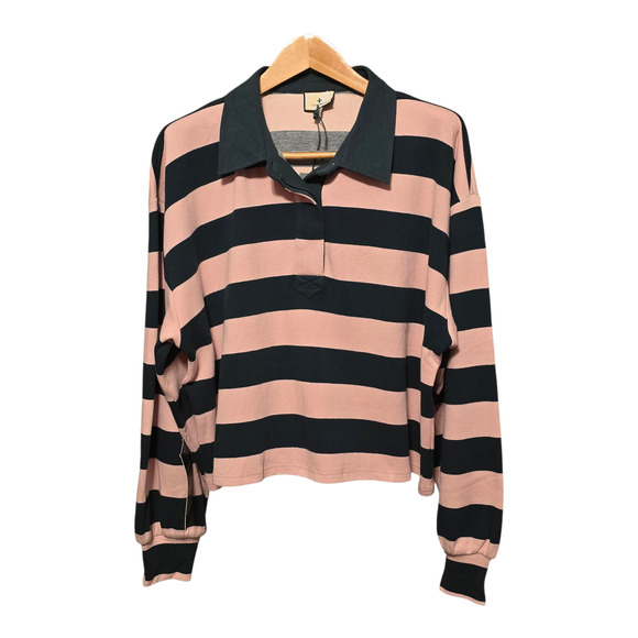 Tuckernuck Warren Rugby Shirt Womens Plus Size XXL Green Pink Stripe Preppy NWT - Picture 1 of 12